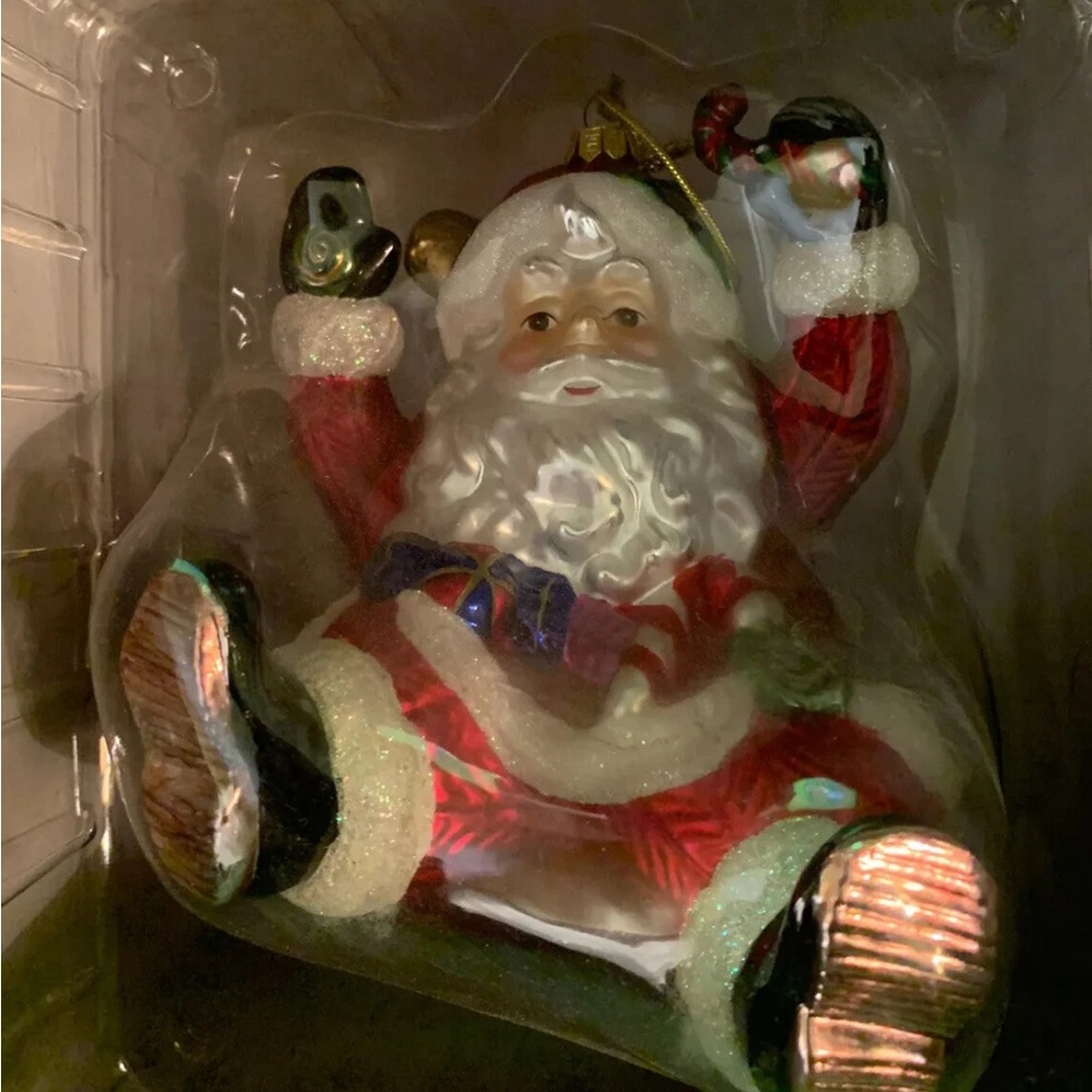 Vtg‎ Fitz & Floyd Sugarplum Santa ornament large blown glass Christmas